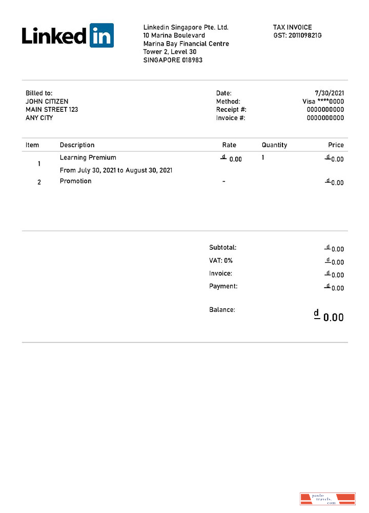 USA Linkedin invoice template PSD template